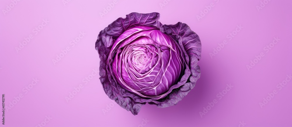 Poster red cabbage alone on isolated pastel background copy space