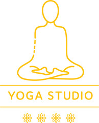 Digital png illustration of yellow human symbol and yoga studio text on transparent background