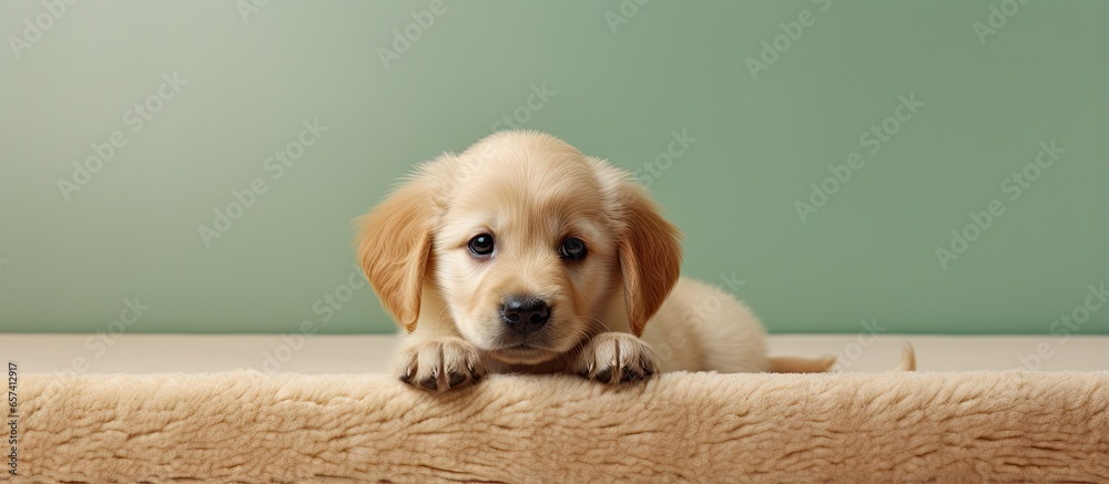 Poster tiny adorable golden retriever puppy isolated pastel background copy space carpet separate isolated 