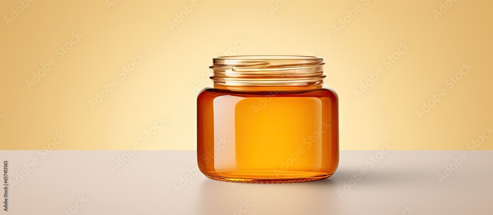 Poster copy space image on isolated background with glass jar filled with honey