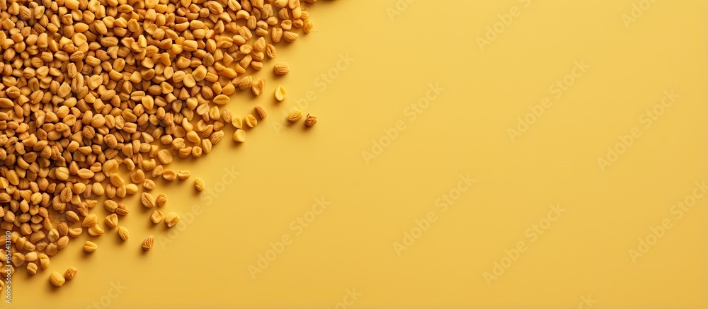 Poster copy space image on isolated background showcasing fenugreek seeds