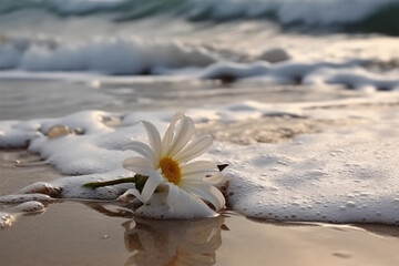 Fototapeta na wymiar photo of a flower washed by the waves