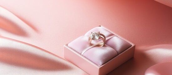 Ring with a pearl enclosed isolated pastel background Copy space