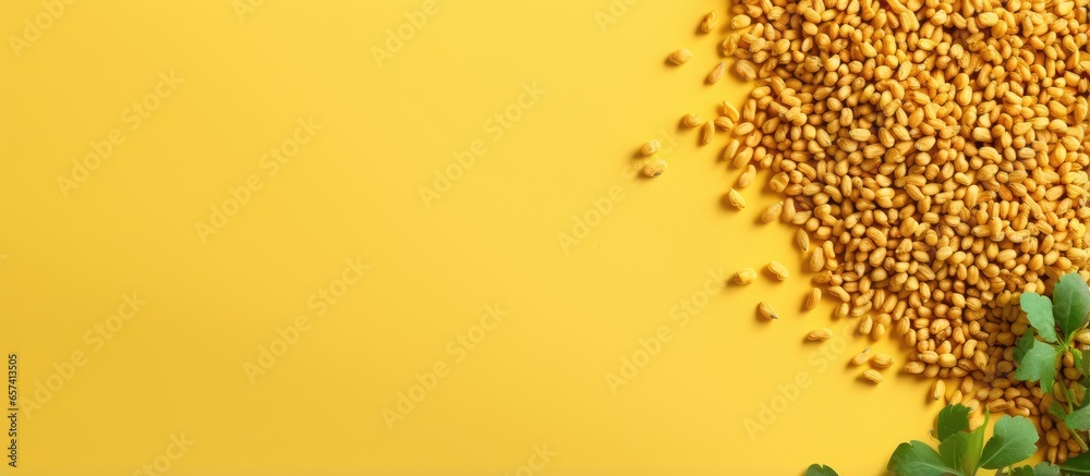Poster copy space image on isolated background showcasing fenugreek seeds