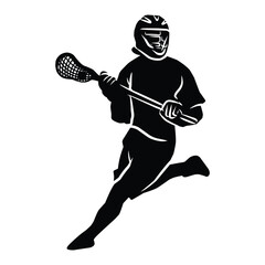 hand drawn silhouette of a lacrosse player. graphic assets in the form of shadows of lacrosse players that can be used for background designs