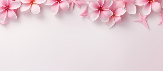 Plumeria flowers in bright pink against a isolated pastel background Copy space - obrazy, fototapety, plakaty