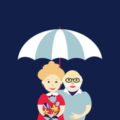 Grandparents under an umbrella