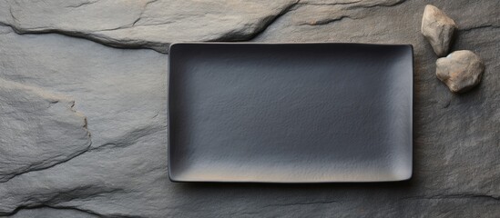 Rectangular square dish devoid of color placed on a isolated pastel background Copy space - obrazy, fototapety, plakaty