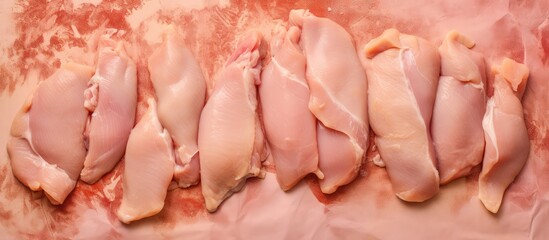 Raw chicken pieces on a isolated pastel background Copy space