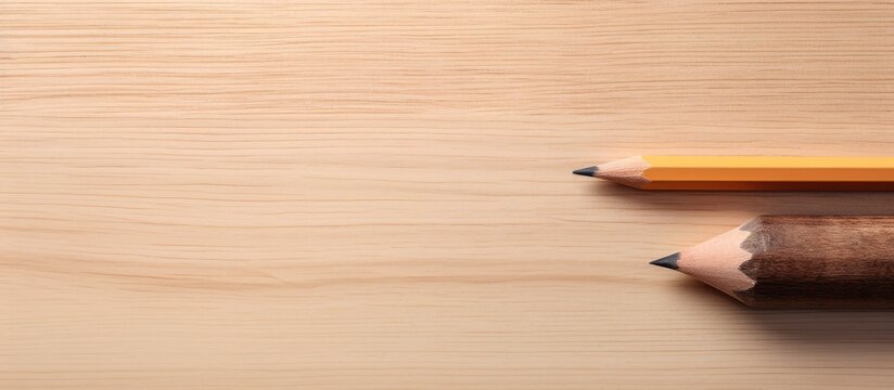 Sharpen wooden pencil on isolated pastel background Copy space at close range