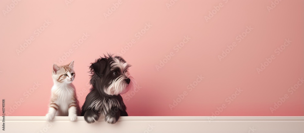 Poster copy space image on isolated background highlights cat and dog