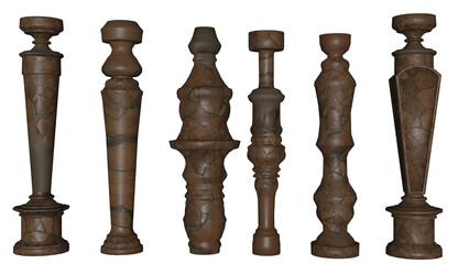 a close up of a group of different types of wooden posts, marbled columns, carved black marble, marble pillars, marble columns, Pillars, stone pillars, highly detailed marble cloth, chiseled features,