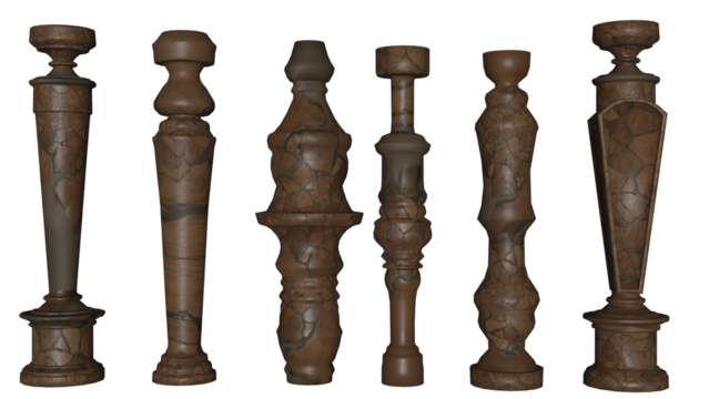 a close up of a group of different types of wooden posts, marbled columns, carved black marble, marble pillars, marble columns, Pillars, stone pillars, highly detailed marble cloth, chiseled features,