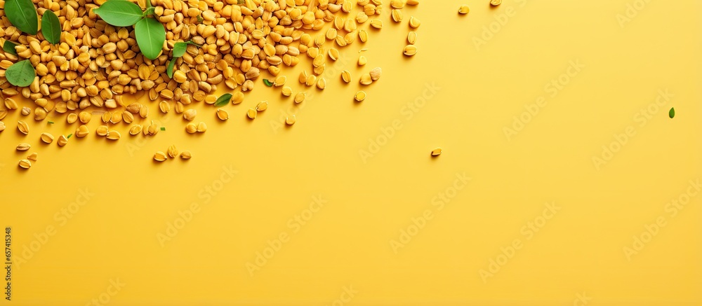 Poster copy space image on isolated background showcasing fenugreek seeds