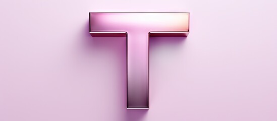 Shiny pink metallic chrome letter T with a smooth light pink finish on isolated pastel background Copy space