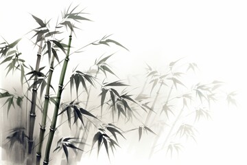 Japanese style painting illustration of a bamboo tree and its leaves