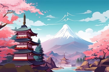 view of an anime style pagoda