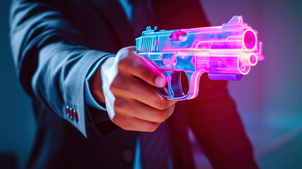 closeup of hands holding a gun