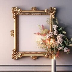 3D computer rendered image of wall  frame on the wall  with flowers and candle, used as moke up With realistic stylish background, 4k