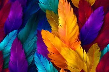 Obraz premium seamless texture and full-frame background of colorful feathers, neural network generated image. Not based on any actual scene or pattern.