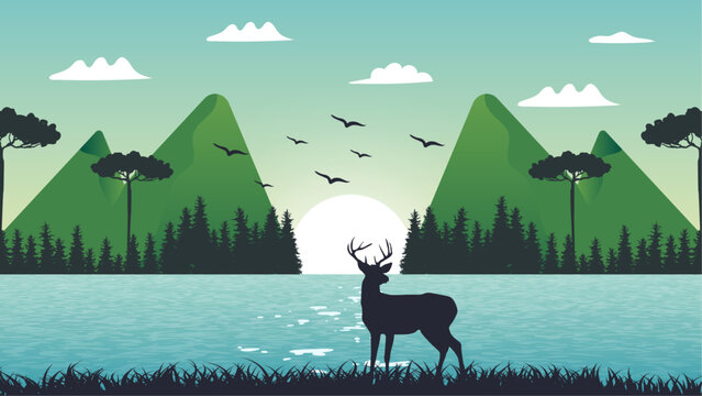 Nature Landscape Vector Illustration, Wallpaper, Background, Digital Art.
