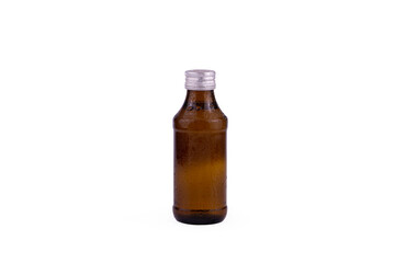 Energy drink glass bottle isolated, once a container for a liquid, now stands empty