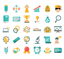 Education colored icons. collection of 30 set icon vector