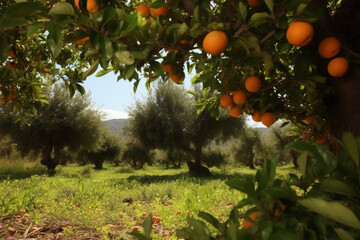 view of the orange grove - obrazy, fototapety, plakaty