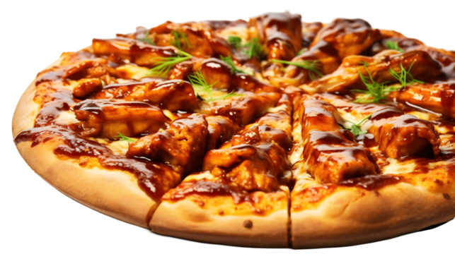 Pizza BBQ Chicken (nourriture italienne), focus en gros plan, avec transparence sans background