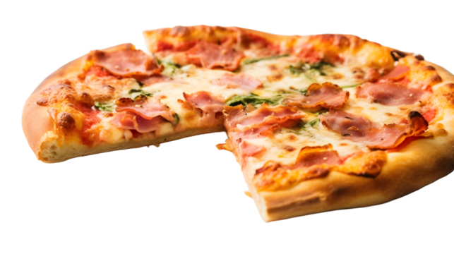 Pizza Capricciosa (nourriture italienne), focus en gros plan, avec transparence sans background