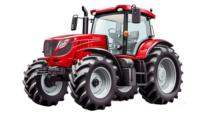Red modern farm tractor on a transparent background PNG