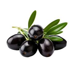 Olives with leaves on transparent background