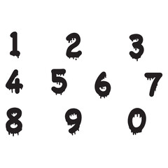 Isolated set of numbers and symbols on white background.