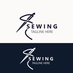 Needle and thread Sewing tailor logo outline combination Line flat design template Simple icons. Concept tailor illustration