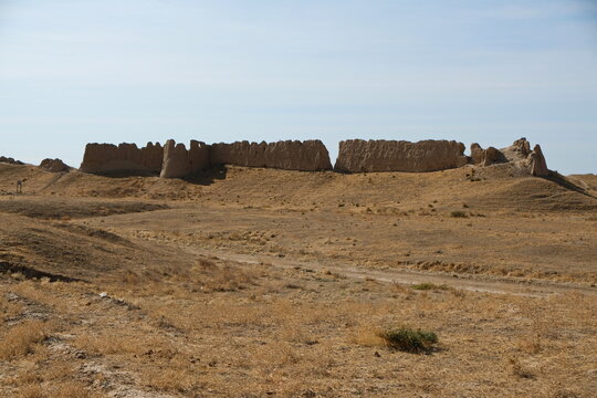 Turkestan, Kazakhstan - 10.15.2019 : Ruins of the ancient city of Sauran of the 10th century.