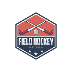 Field hockey logo and badge. Field hockey vector illustration, Field hockey and ball
