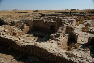 Turkestan, Kazakhstan - 10.15.2019 : Ruins of the ancient city of Sauran of the 10th century.