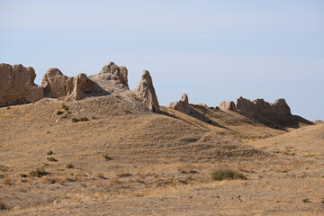 Turkestan, Kazakhstan - 10.15.2019 : Ruins of the ancient city of Sauran of the 10th century.