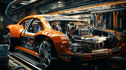 Obraz premium Industrial high-tech line for the assembly and production of modern cars at the plant