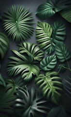 Fototapeta na wymiar Tropical leafs on grunge background. Design for wallpaper, photo wallpaper, fresco, etc, Generative AI