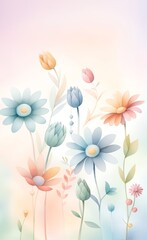 Flowers in a watercolor style. Drawn on a textured background in pastel colors, fit the photo wallpaper into rooms or home interiors. 3D render, Generative AI