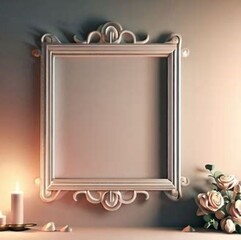3D computer-rendered image of wall  frame on the wall  with flowers and candle