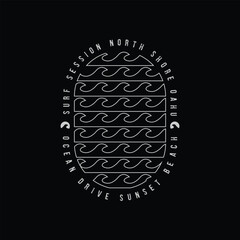 Surfing beach stylish t-shirt and apparel abstract design. Vector print, typography, poster