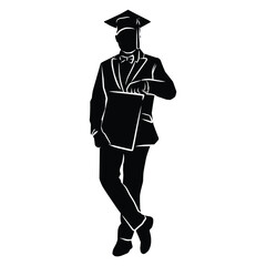 hand drawn silhouette of a graduate. graphic assets in the form of shadows of graduates that can be used for background designs