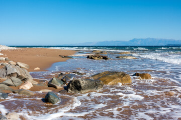The beautiful coastline in Mathraki, one of the Diapontia islands northwest of Corfu, Greece