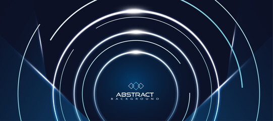 vector illustration glittering circle lines and dark blue color glowing background design template,use for wallpaper,cover and banner design.