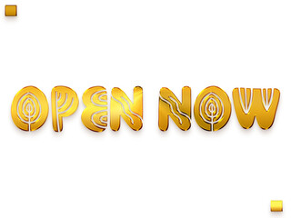 Open Now Gold Text Calligraphy Transparent PNG Image