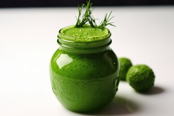 fotball shaped jar full of green detox smoothie