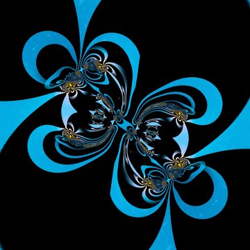 cyclone butterfly pattern in bright blue shades on a black background