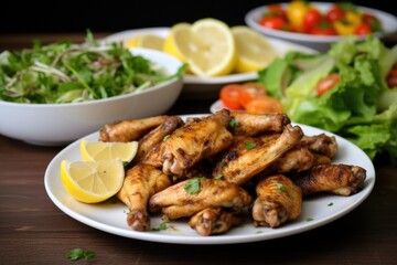 Fototapeta premium lemon garlic chicken wings served with a side salad